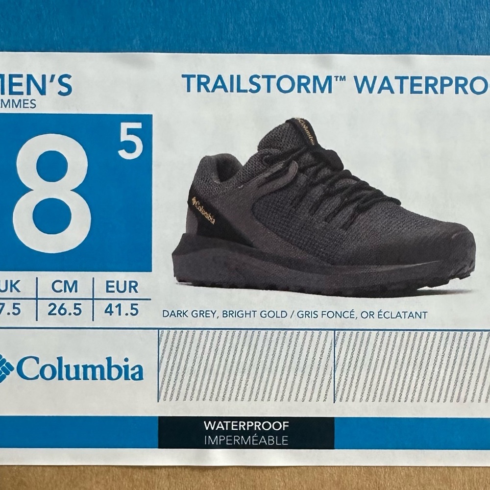 Columbia Men's Trailstorm Waterproof Hiking Shoes - Dark Grey and Gold, size 8.5